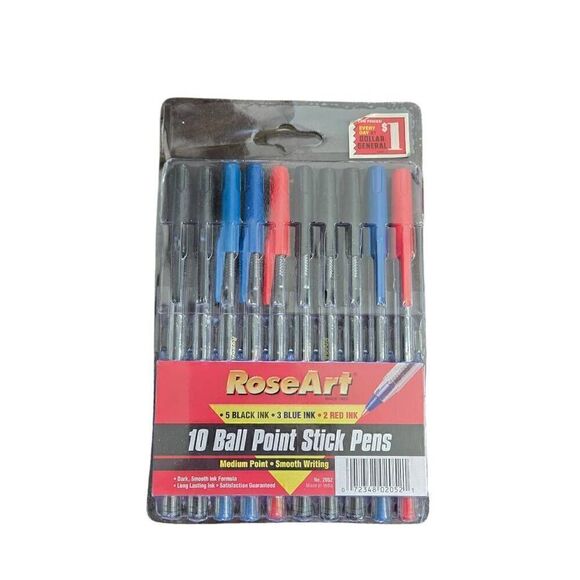 Roseart Vintage Pens10 Ball Point Pens Black Blue Red - Picture 1 of 6